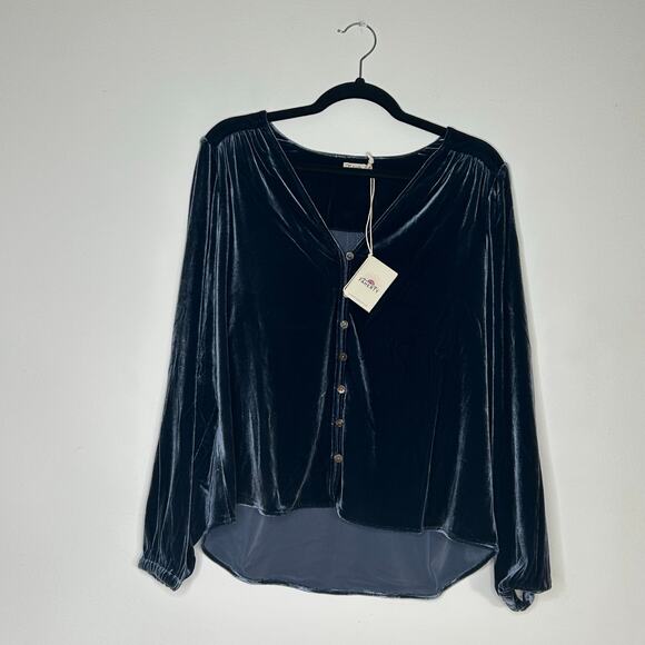 Faherty Women's Stretch Silk Velvet
Rowan Blouse Dark Green Sz M - Picture 4 of 12